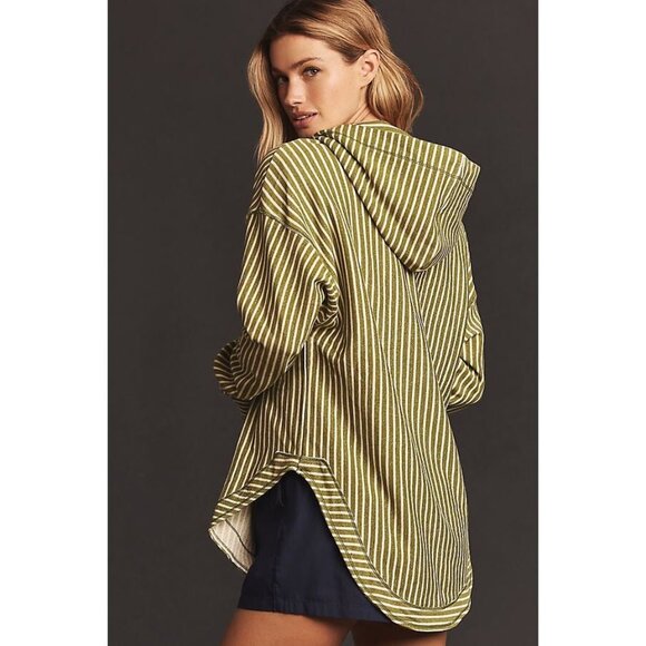 PILCRO Wharfside Green Striped Cotton Terry V-Neck Hooded Sweatshirt, Size S - Picture 3 of 14